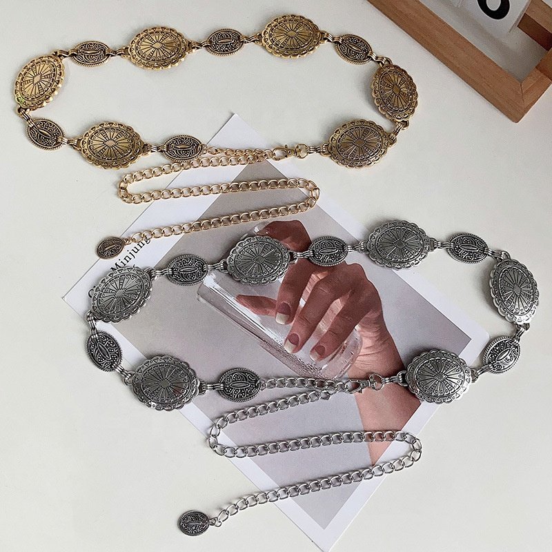 Wholesale Decor Lady Chain Belt Textured Pattern Cowboy Cowgirl Western Metal body chain belt women Chain Belt