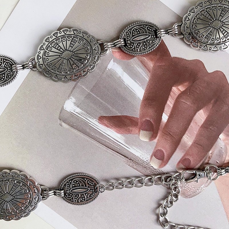 Wholesale Decor Lady Chain Belt Textured Pattern Cowboy Cowgirl Western Metal body chain belt women Chain Belt