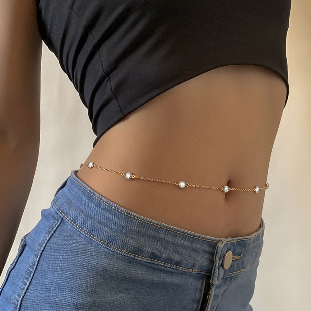 New Arrival Rhinestone Ladies Waist Chain Delicacy Stainless Steel Waist Chain Waterproof Crystal Body Chain for Women Girls