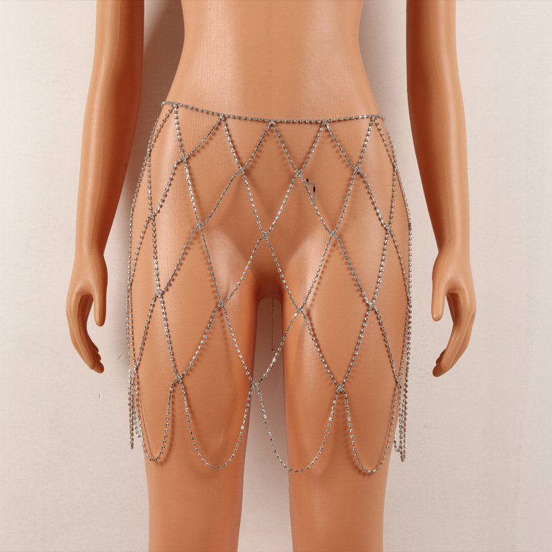 Silver Sexy Crystal Body Waist Chains Fashion Belly Hip Long Mesh Skirts Waist Summer Beach Nightclub Party Belts for Women