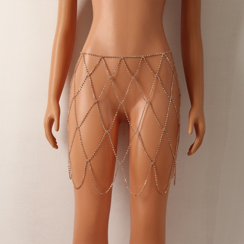 Silver Sexy Crystal Body Waist Chains Fashion Belly Hip Long Mesh Skirts Waist Summer Beach Nightclub Party Belts for Women