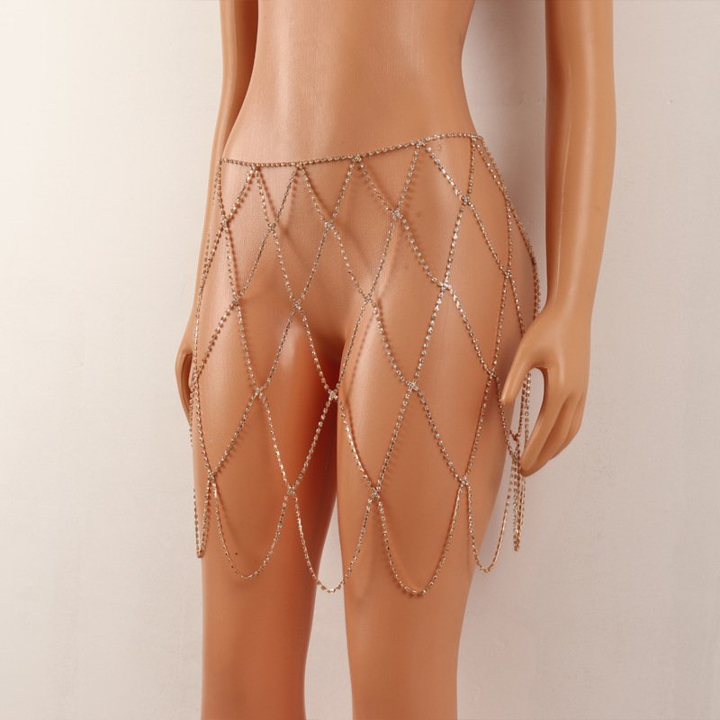 Silver Sexy Crystal Body Waist Chains Fashion Belly Hip Long Mesh Skirts Waist Summer Beach Nightclub Party Belts for Women