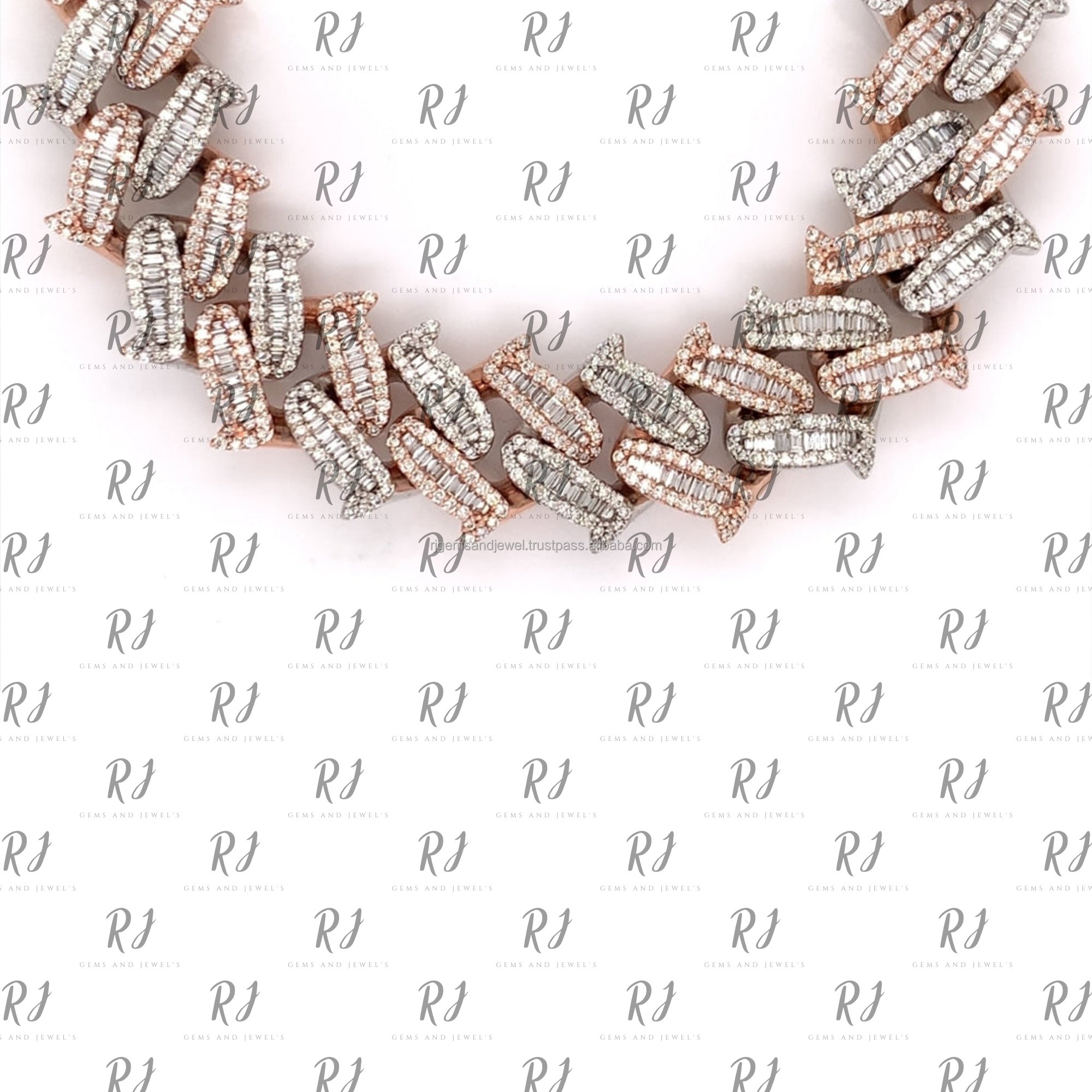 Iced Out Moissanite two tone spike chain 16.5mm Width Hip Hop Cuban Chain For Men