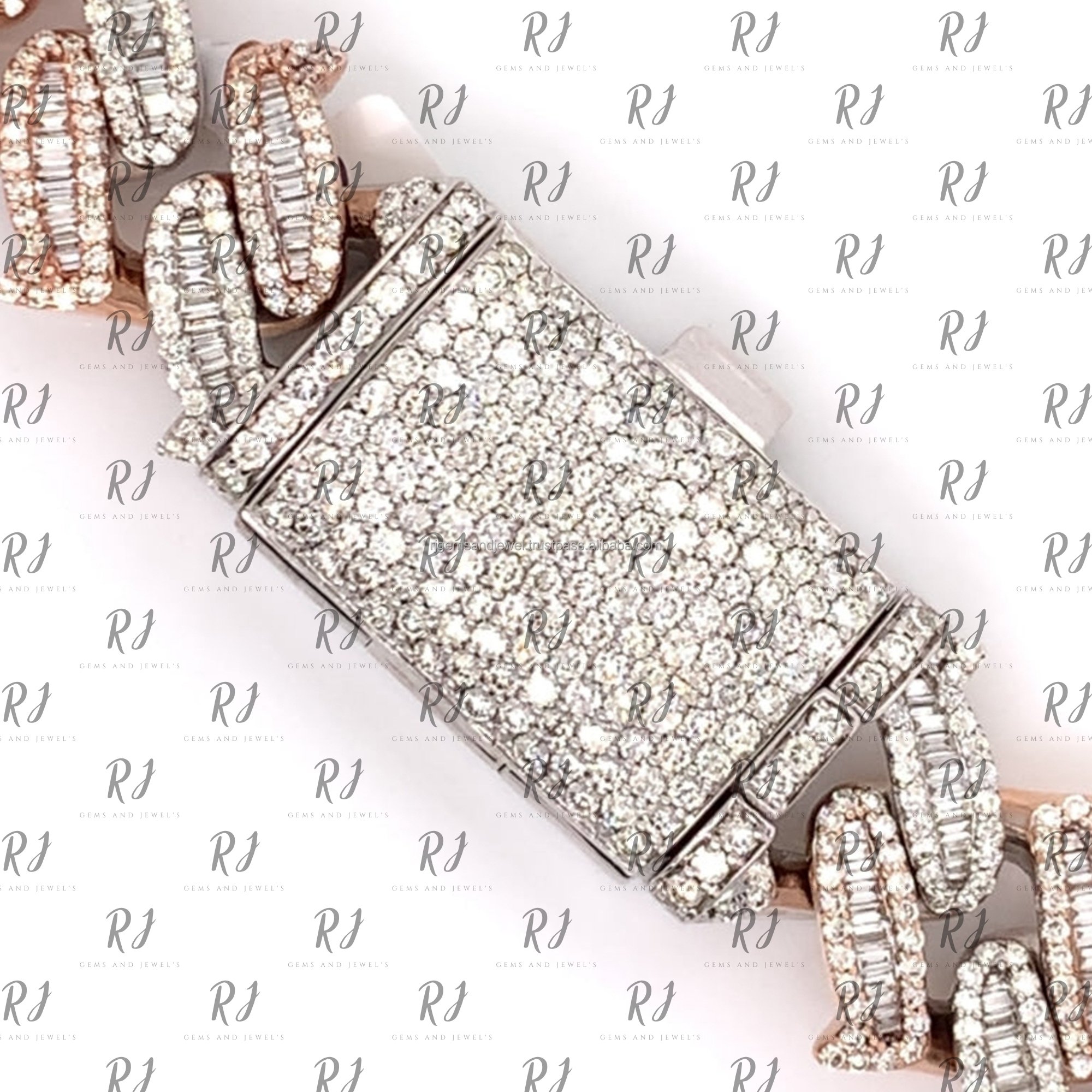 Iced Out Moissanite two tone spike chain 16.5mm Width Hip Hop Cuban Chain For Men