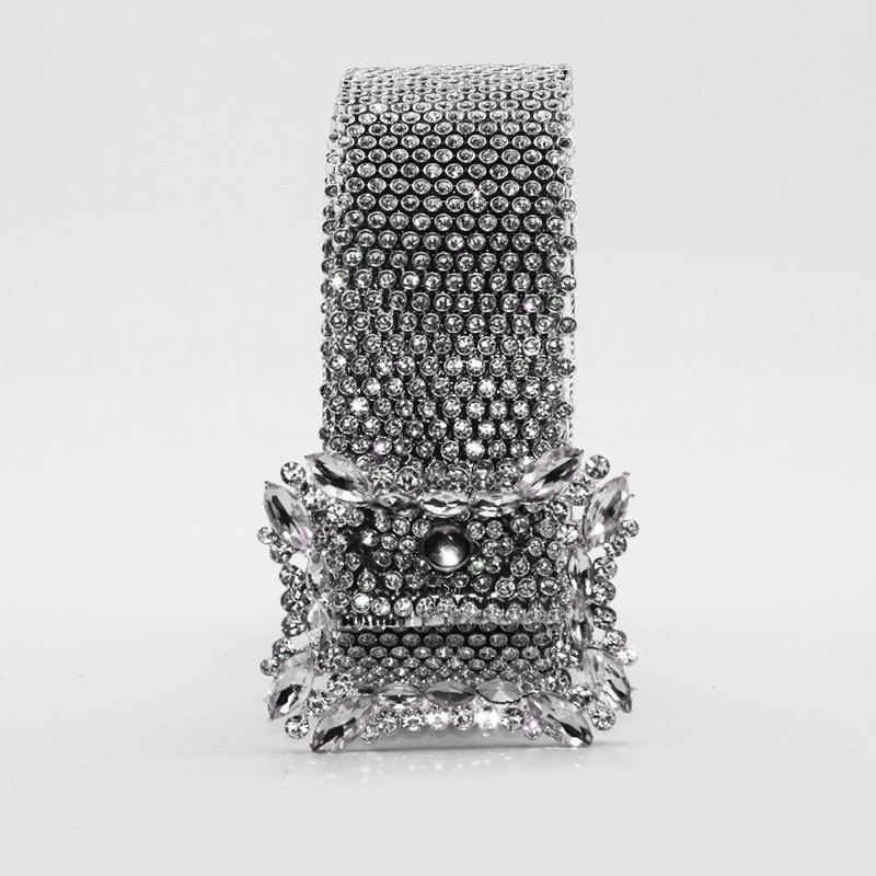 Wholesale Ladies Party Diamond Belt Women Western Silver Rhinestone Studded Bling Bling Leather Crystal Belt for Dress