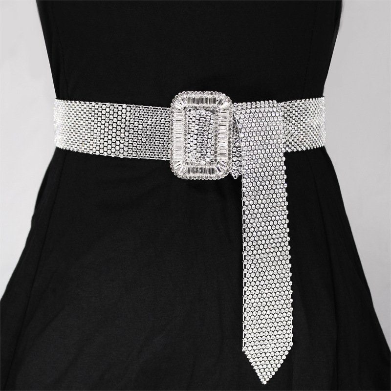 Wholesale Ladies Party Diamond Belt Women Western Silver Rhinestone Studded Bling Bling Leather Crystal Belt for Dress