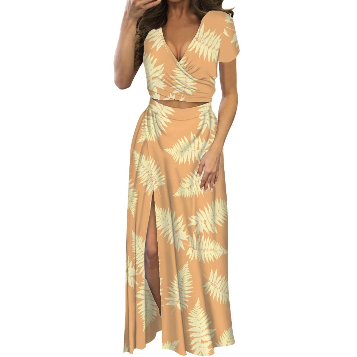 Trending Products Print On Demand Custom Hawaiian Style Palapalai Fern Printing Casual Ladies Suit Short Sleeve Long Dress