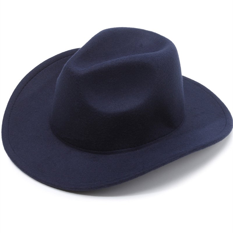 Stock Washed Western Style Vintage Party Formal British Style Cowboy Fedora Wide Curved Brim Chain Felt Elegant Men Cowboy Hats