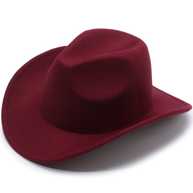 Stock Washed Western Style Vintage Party Formal British Style Cowboy Fedora Wide Curved Brim Chain Felt Elegant Men Cowboy Hats