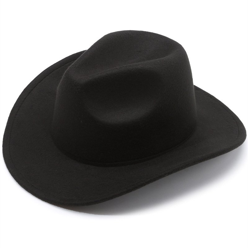 Stock Washed Western Style Vintage Party Formal British Style Cowboy Fedora Wide Curved Brim Chain Felt Elegant Men Cowboy Hats