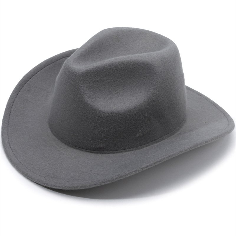 Stock Washed Western Style Vintage Party Formal British Style Cowboy Fedora Wide Curved Brim Chain Felt Elegant Men Cowboy Hats