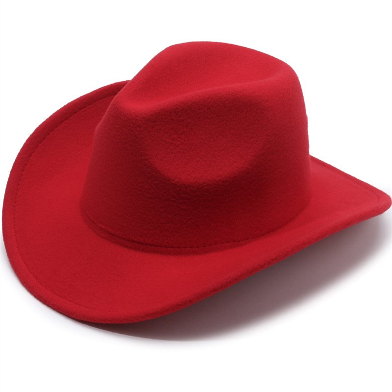 Stock Washed Western Style Vintage Party Formal British Style Cowboy Fedora Wide Curved Brim Chain Felt Elegant Men Cowboy Hats