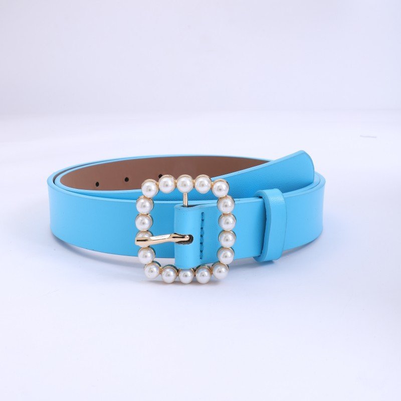 Women's Belt Inlaid Pearl Buckle Fashion Simple Design Belt Jeans Dress Belt