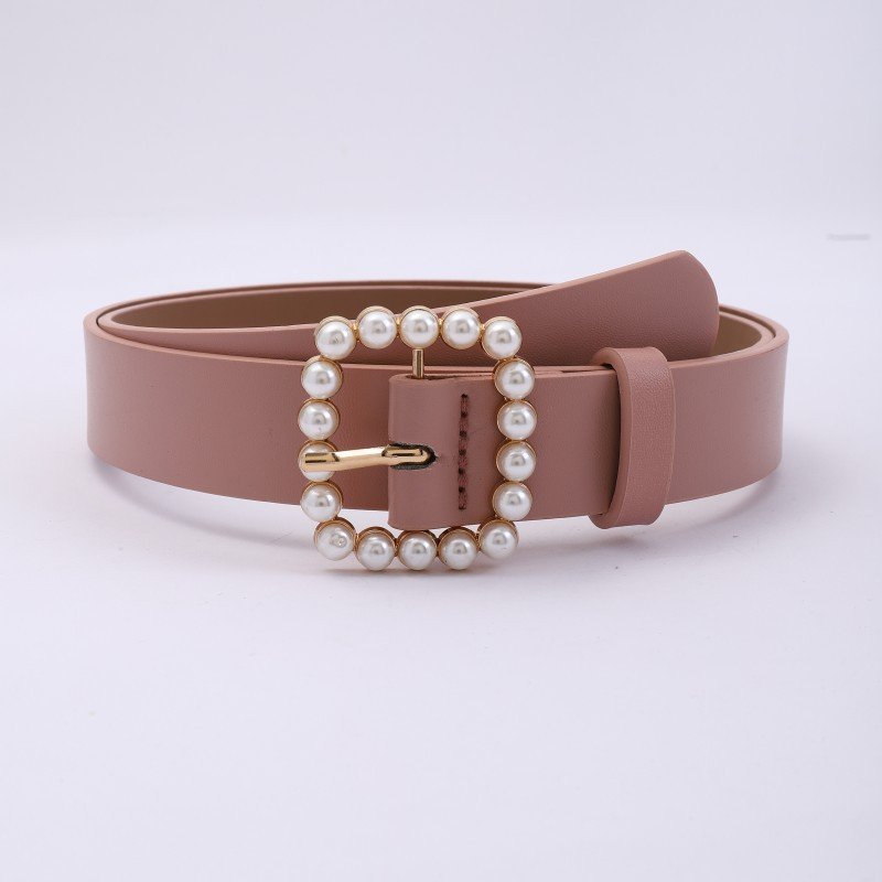 Women's Belt Inlaid Pearl Buckle Fashion Simple Design Belt Jeans Dress Belt