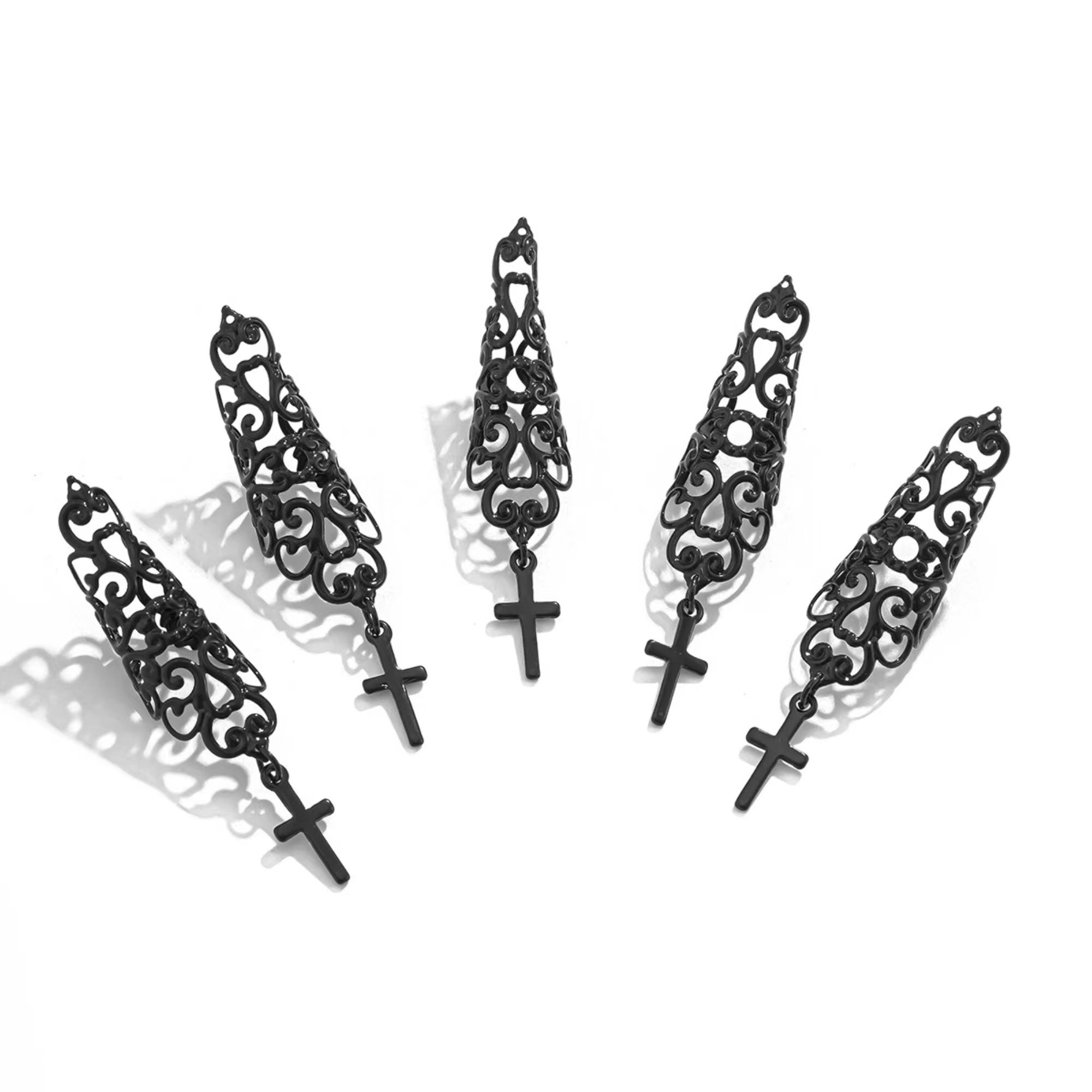 Dark style cross iron chain waist chain multi-layer versatile tassel crystal body chain and black nail cover for women