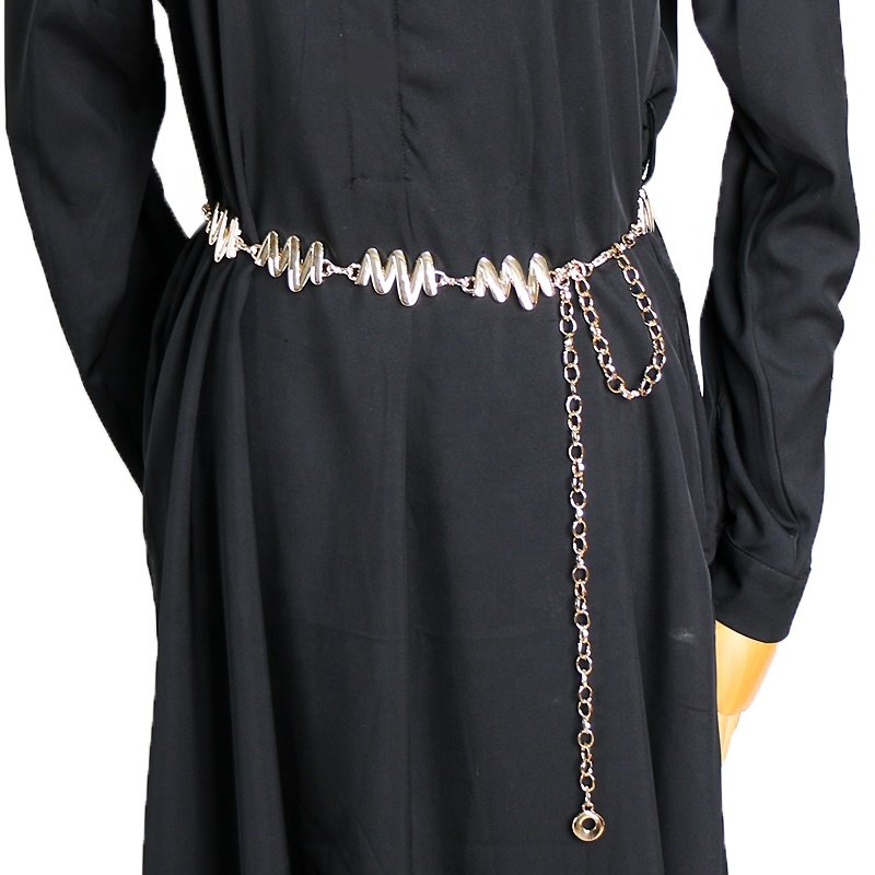 New high-class sense of metal chain waist chain ladies dress suit coat decoration wide belt