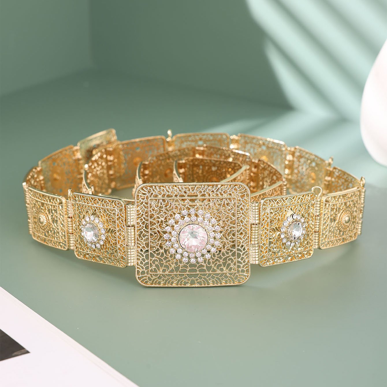 New Square Rhinestone Caftan Belt Moroccan Women Gown Chains Gold Color Luxury Chic Body Accessories Bridal Gifts