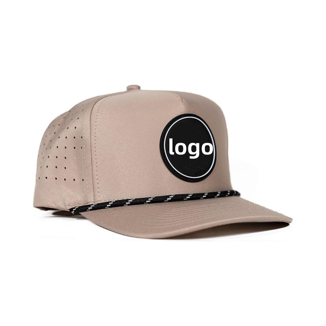 Custom Rubber PVC Logo Golf Hats Baseball Cap 5 Panel Rope Hat Belt Quality Gorras Laser Cut Branded Sport Caps For Men DOM102