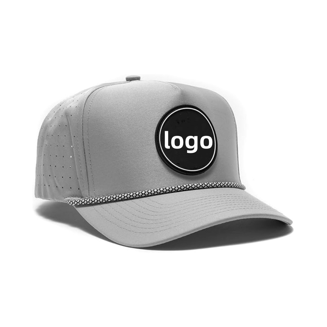 Custom Rubber PVC Logo Golf Hats Baseball Cap 5 Panel Rope Hat Belt Quality Gorras Laser Cut Branded Sport Caps For Men DOM102