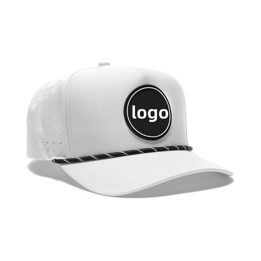Custom Rubber PVC Logo Golf Hats Baseball Cap 5 Panel Rope Hat Belt Quality Gorras Laser Cut Branded Sport Caps For Men DOM102