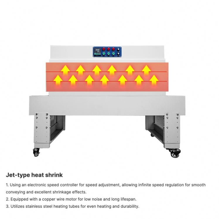 Efficiency Jet Hot Air Circulating Thermal Film Packaging Infrared Chain/Net Conveyor Belt Heat Steam Shrinking Tunnel Machine