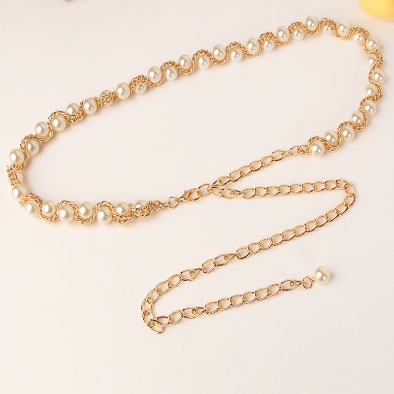 Designer Cheap Cowgirl Chain Belts for Girls Dresses Boho Style Wedding Decoration Pearl Chain Waist Belt for Women