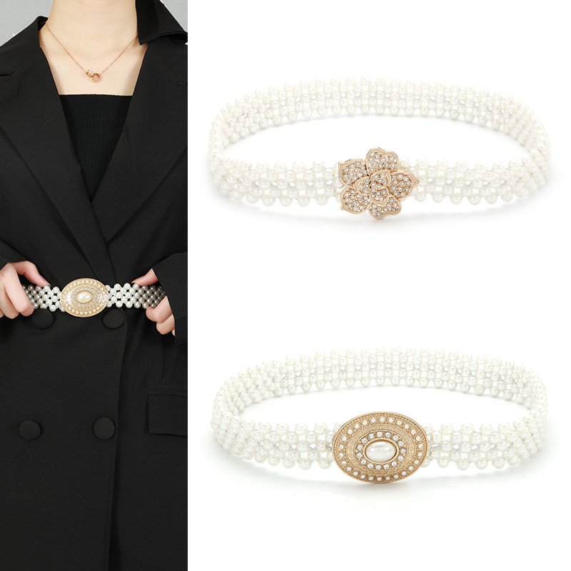 Factory Wholesale Women Belt Dress Pearl Waist Belt Lady Beads Belts