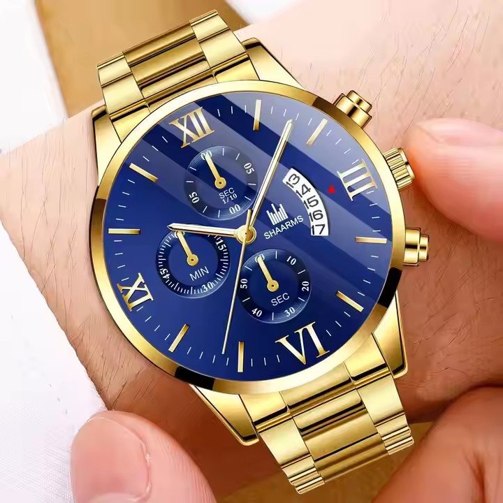 Wholesale Fashion Business Quartz Watch For Men Date Gold 2pcs Stainless Steel bracelet jewelry gift Set Luxury Man WristWatches
