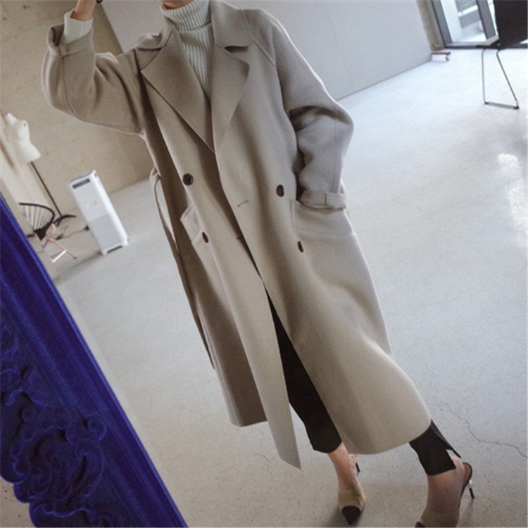 2022 Factory New Arrival Autumn Winter Solid Color Korean Loose Wool Coats Women Long Trench Coat