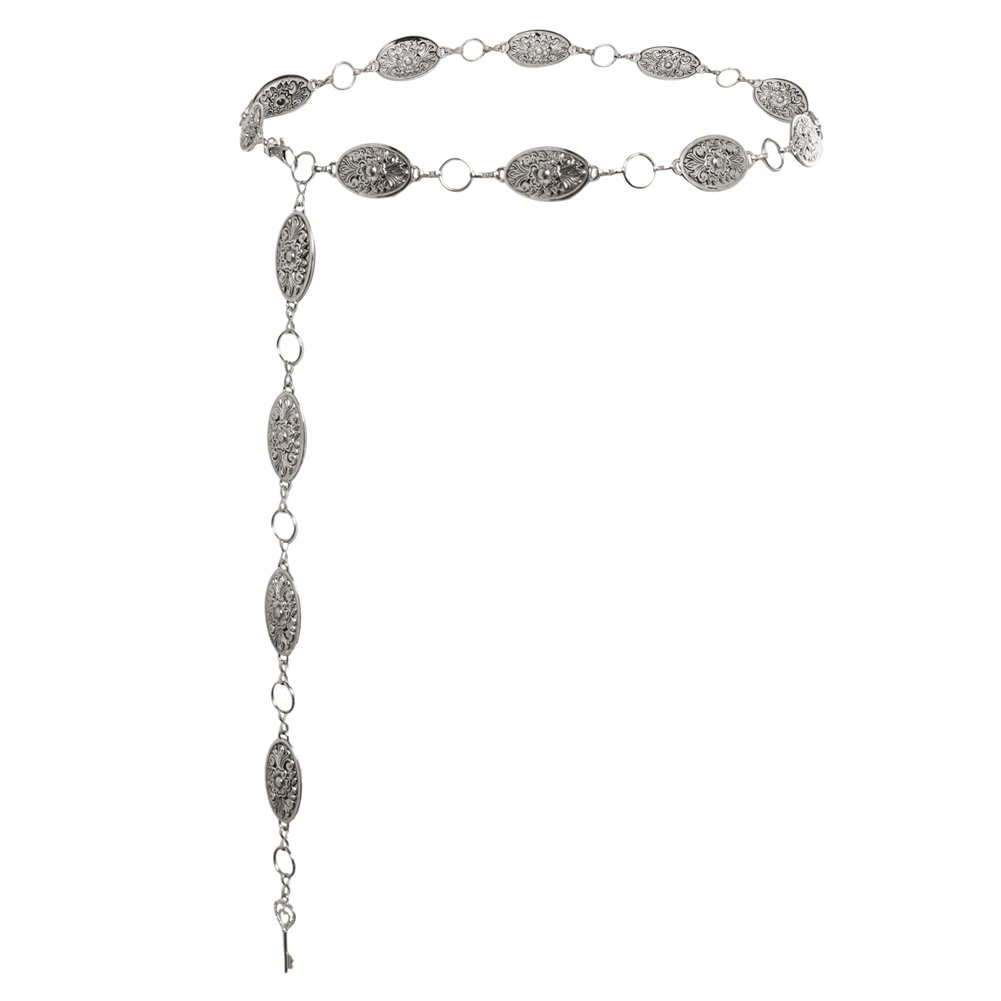 Custom Women Turquoise Metal Chain Belt 140cm Quick-Release Metal Accents Waist Belt