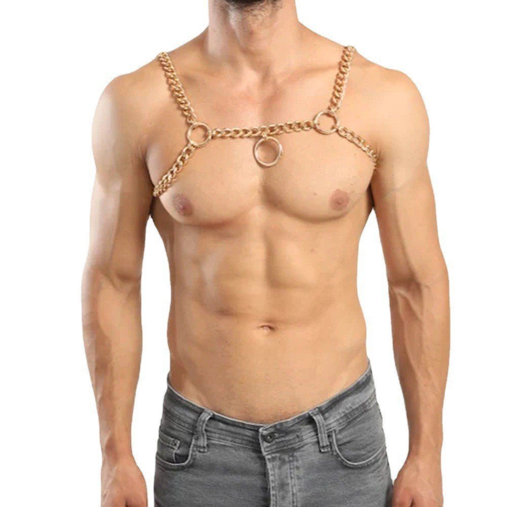 Mens Body Chest Muscle Chain Shoulder Half Belt Gay Bondage Cosplay