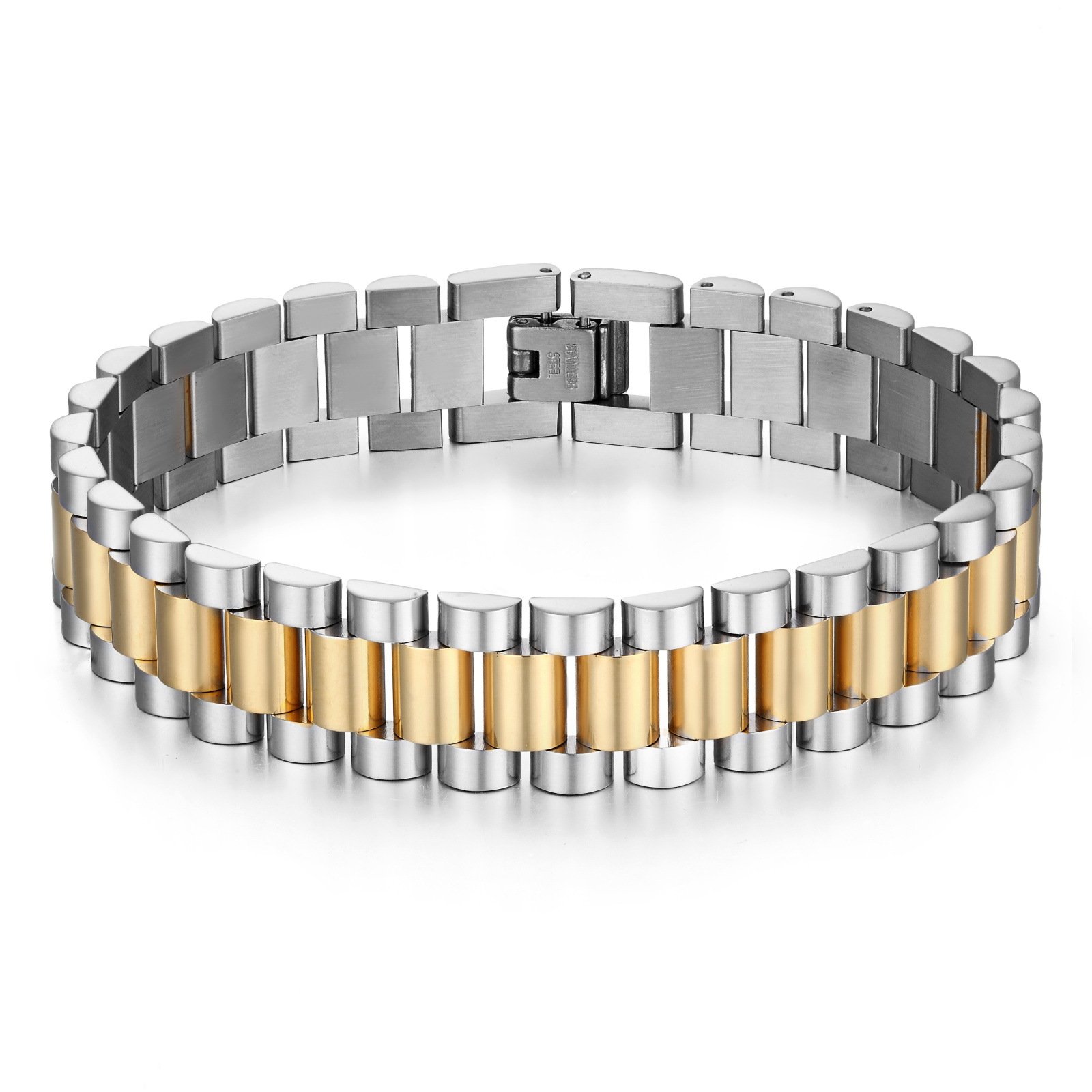 Fashion Hot Sale Waterproof 15MM Curved Brand Titanium Couple Adjustable Stainless Steel Chain Strap Bracelet