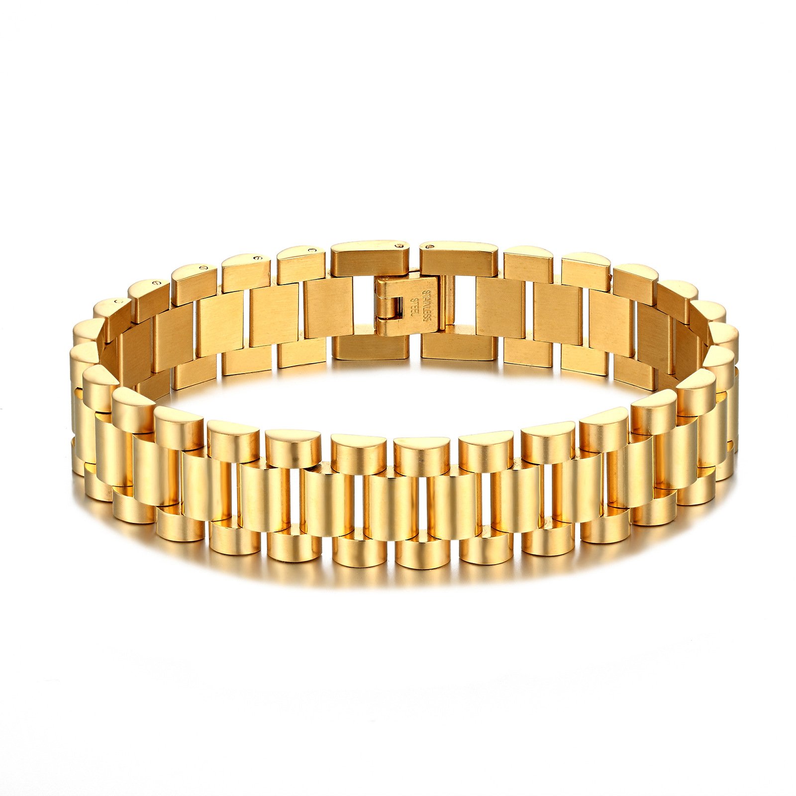 Fashion Hot Sale Waterproof 15MM Curved Brand Titanium Couple Adjustable Stainless Steel Chain Strap Bracelet