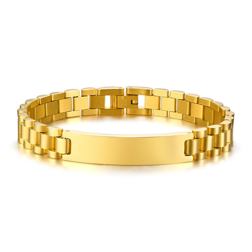 Fashion Hot Sale Waterproof 15MM Curved Brand Titanium Couple Adjustable Stainless Steel Chain Strap Bracelet