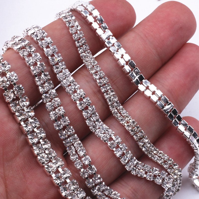 Crystals Crafts Supplier Clothes Accessories Chain Silver Craft Transparent Glass Chain Belt Rhinestone Trim