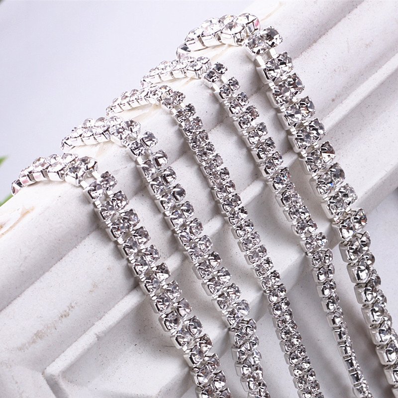 Crystals Crafts Supplier Clothes Accessories Chain Silver Craft Transparent Glass Chain Belt Rhinestone Trim