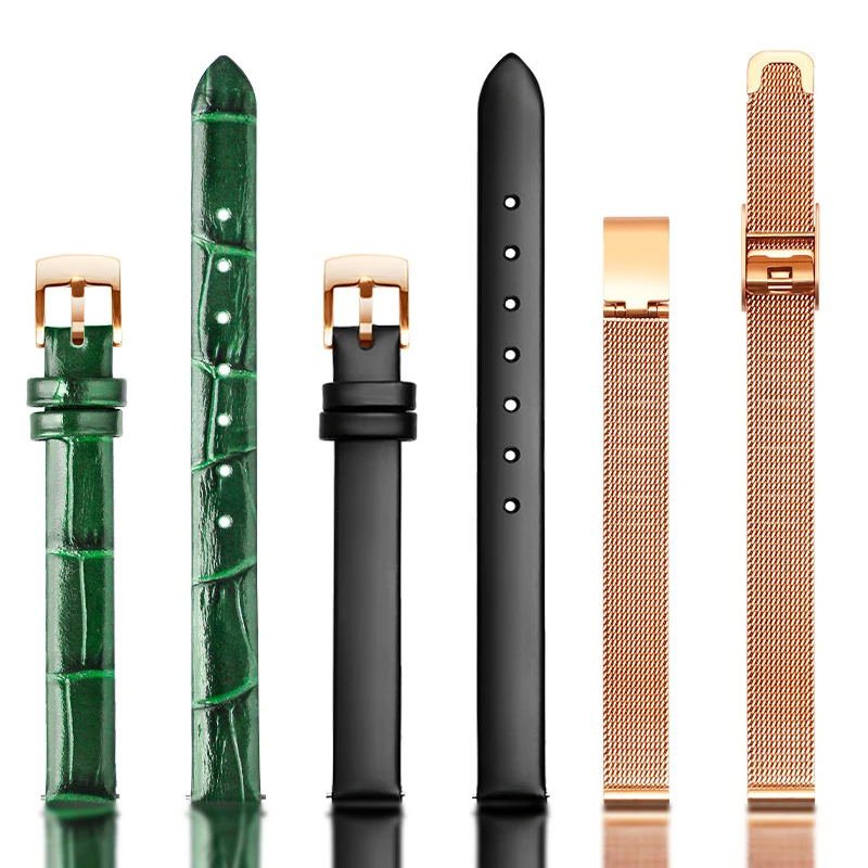 Small Green Watch Band Women's Leather Strap Steel Belt instead of Watch Chain