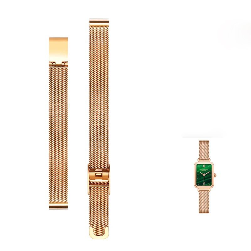 Small Green Watch Band Women's Leather Strap Steel Belt instead of Watch Chain