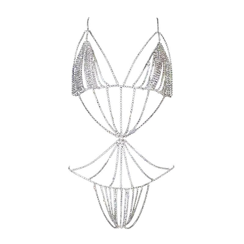 C&J sexy body chain crystal thong lingerie panty chain jewelry luxury rhinestone belly waist body chain Woman