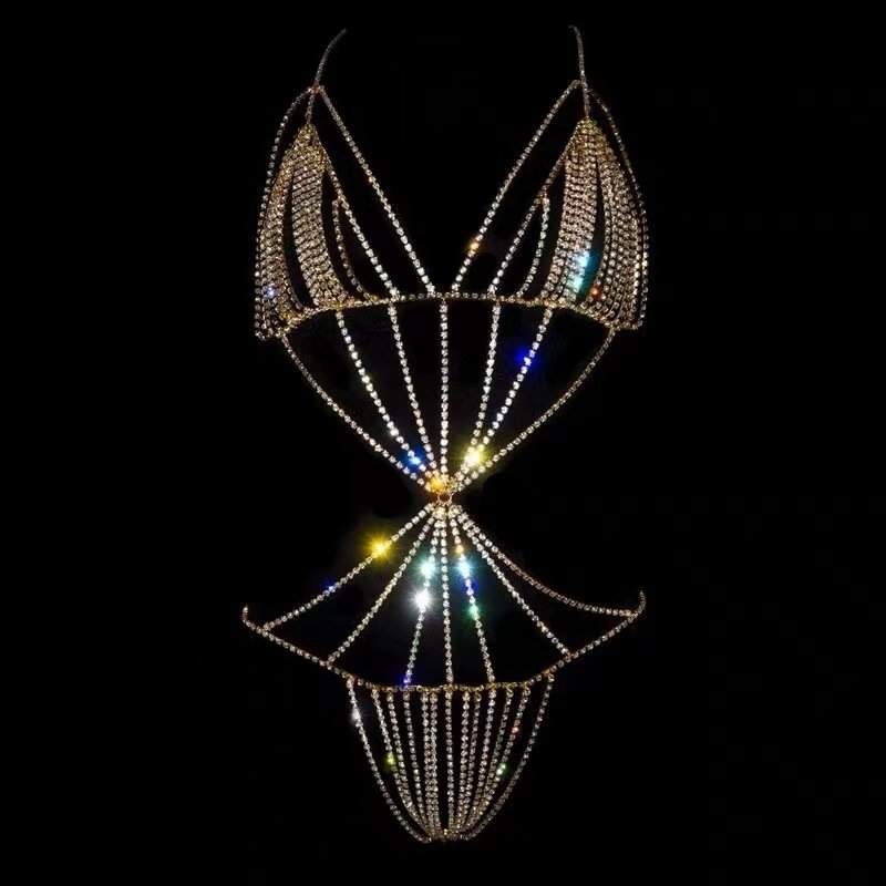 C&J sexy body chain crystal thong lingerie panty chain jewelry luxury rhinestone belly waist body chain Woman