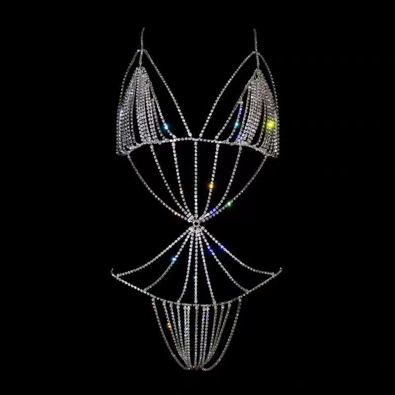 C&J sexy body chain crystal thong lingerie panty chain jewelry luxury rhinestone belly waist body chain Woman