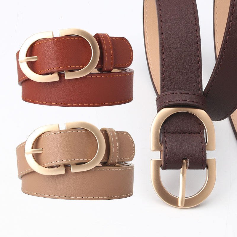 CPC Popular Vintage Women's Waist Belt Simple Alloy Buckle PU Leather Daily Used Ladies Girl Waistband