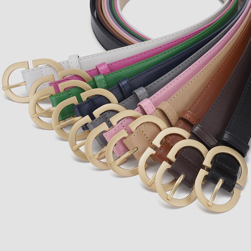 CPC Popular Vintage Women's Waist Belt Simple Alloy Buckle PU Leather Daily Used Ladies Girl Waistband