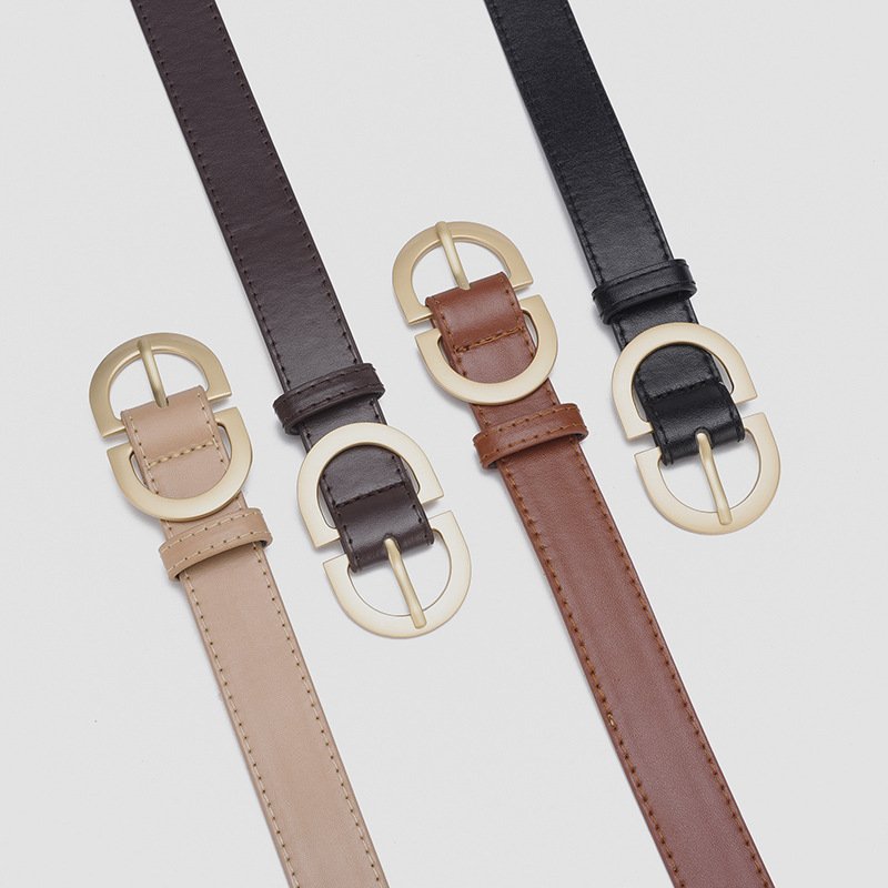 CPC Popular Vintage Women's Waist Belt Simple Alloy Buckle PU Leather Daily Used Ladies Girl Waistband