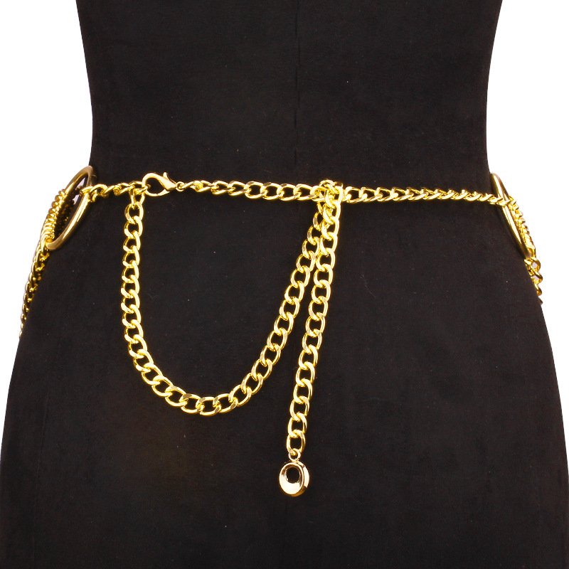 New Western Chunky Body Jewelry Belly Link Chains Belt Designer Multilayer Concho Metal Waist Women Dress Golden Chain Belts
