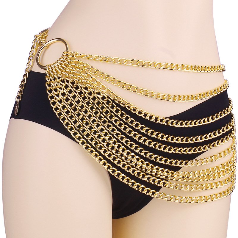 New Western Chunky Body Jewelry Belly Link Chains Belt Designer Multilayer Concho Metal Waist Women Dress Golden Chain Belts