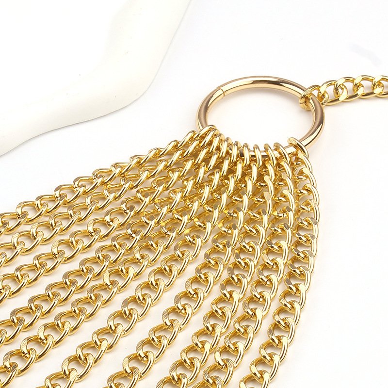 New Western Chunky Body Jewelry Belly Link Chains Belt Designer Multilayer Concho Metal Waist Women Dress Golden Chain Belts