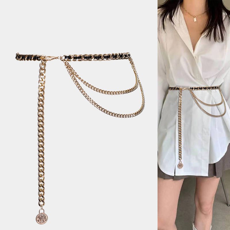 Waist Chain Female Metal Multi-layered Chain Belt Fashion Versatile Woven Thin Belt Bundle Waist Chain