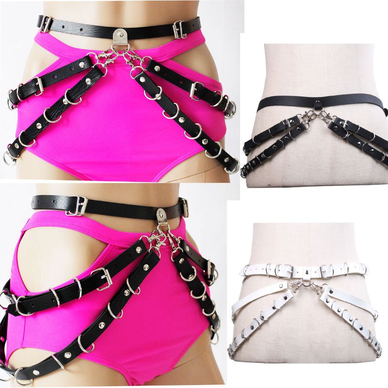 Womens Sexy Lingerie wherehouse pu Leather Harness Adjustable Female Punk chain - body Sexy Bondage Waist belt