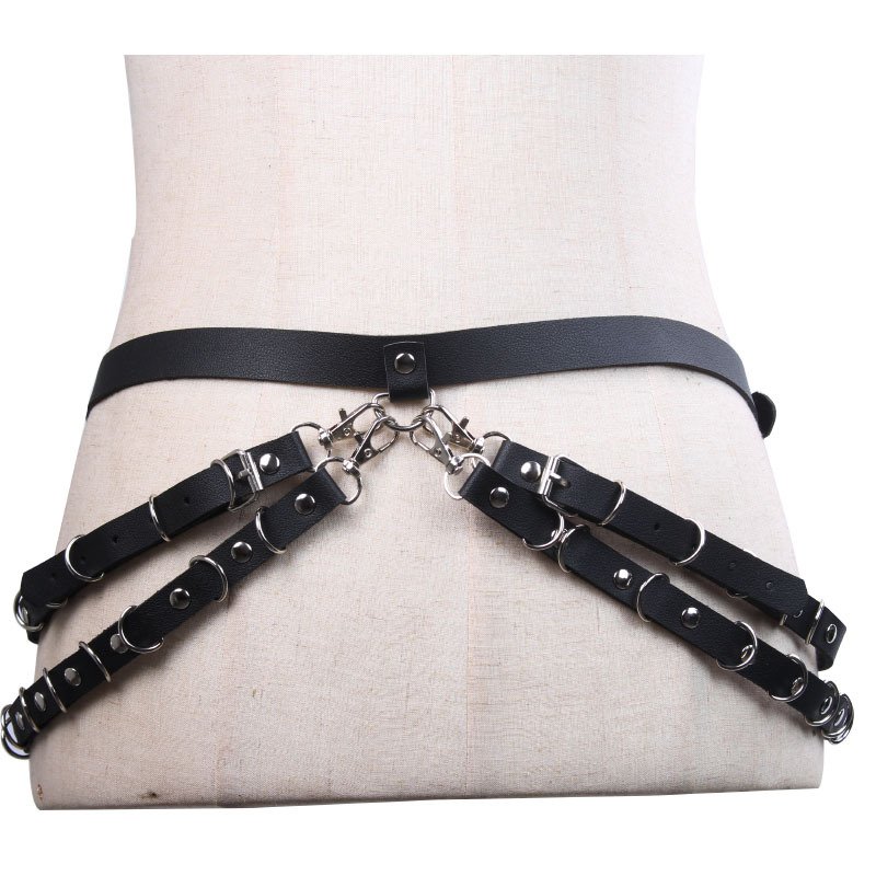 Womens Sexy Lingerie wherehouse pu Leather Harness Adjustable Female Punk chain - body Sexy Bondage Waist belt